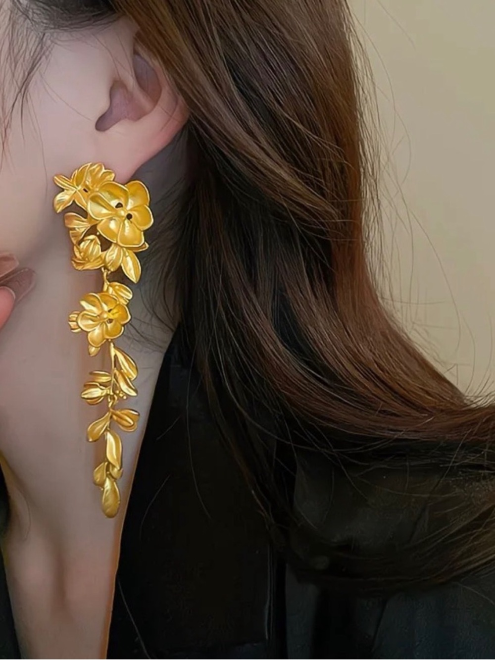 Zara Gold Floral Cascade Drop Earrings - Picture 2 of 5